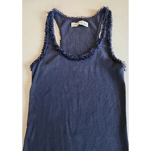 VTG Abercrombie Fitch Tank Top Womens Y2K Retro Frayed Ruffle Cami Sz M‎ Blue
